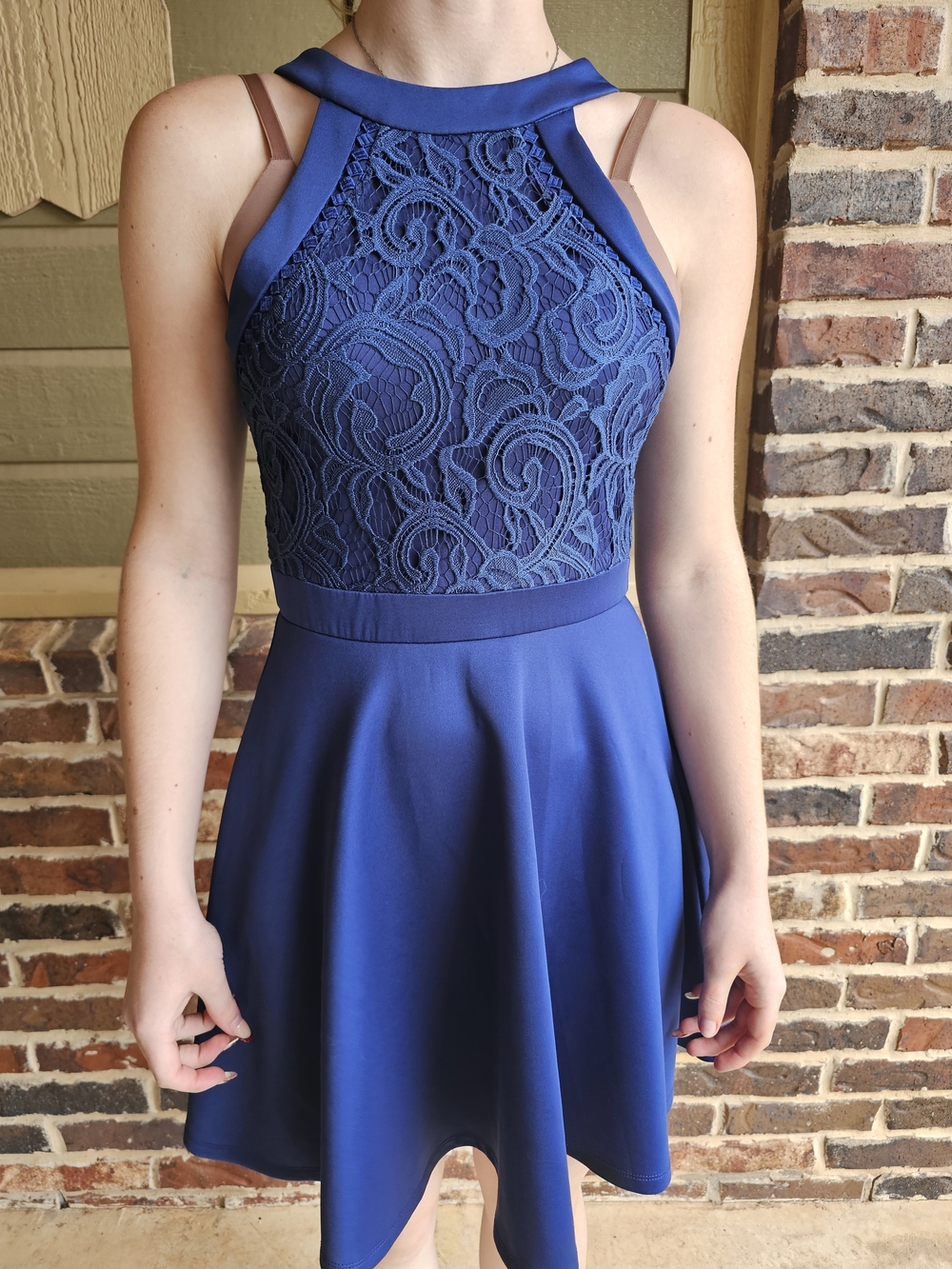 francesca's blue lace dress Collections Navy Halter Skater Formal dress